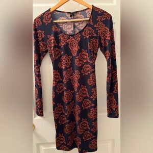 Forever 21 Floral Long Sleeve Dress With Back Side Cut Outs